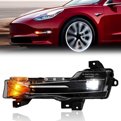 Qingchijun Led Fog Lights Drive Side Fog Lamps Compatible with 2017-2023 Tesla Model 3 & 2020-2024 Tesla Model Y Fog Light Assembly Driver/Left Side 1077391-00-D, 1077391-00-E, 1077391-00-F 1077391