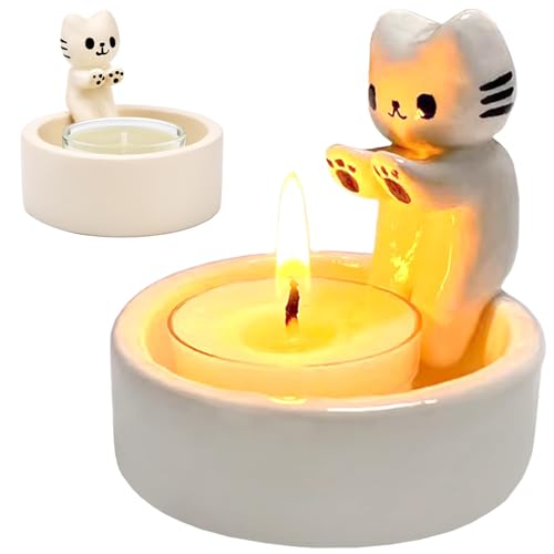 Pipihome Katzen Kerzenhalter, Katzen Teelichthalter Katze Deko, Cute Geschenk für Katzenliebhaber, Katzen Geschenke für Frauen, Cute Room Decor Geschenk Wohnzimmer Schlafzimmer Deko Candle Holder