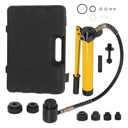 VENEKETY 10 Ton 1/2 Inch to 2 Inch Hydraulic Knockout Punch Driver Tool Kit with 6 Dies Hole Complete Tool Electrical Conduit Hole Cutter Set