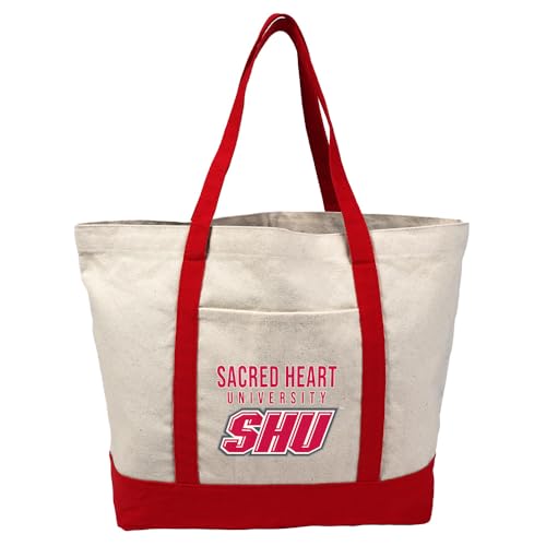 Campus Lab Sacred Heart University Primary Logo Canvas Tote Bag With External Pocket Reusable Shoulder Bag for Shopping Beach Red