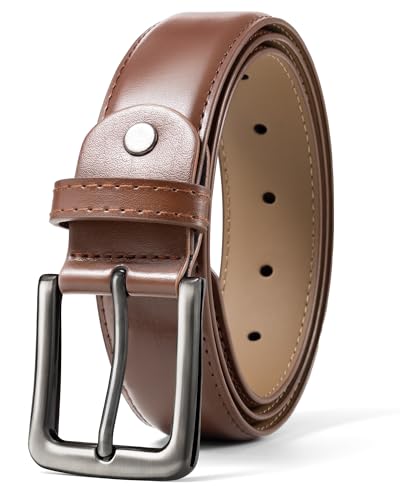 Image of maikun Mens Black Leather Belt, Casual Dress Belts For Men, Classic Design Pin Buckle