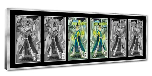 Silver Matted Comic Book Frame | Bronze Age Solid Wood Frame | Showcases 6 Comics Under UV Acrylic with Black Matting