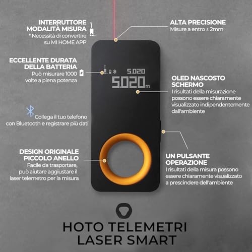 HOTO Metro Laser con Bluetooth, Laser Meter Digitale, Misuratore di Distanza Portatile Mini, Precisione 2 mm, 2 Modalità di Misurazione, Cambio Unità M/Ft+in, Ricarica Tipo-C - 4
