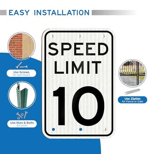 Image of Olanzu (2 Pack) Speed Limit Signs 10 MPH - 12 x 17 Inch Engineer Grade Reflective Aluminum, Rust-Free, Weatherproof, Fade Resistant, Easy to Mount Traffic Sign for Driveways & Roads