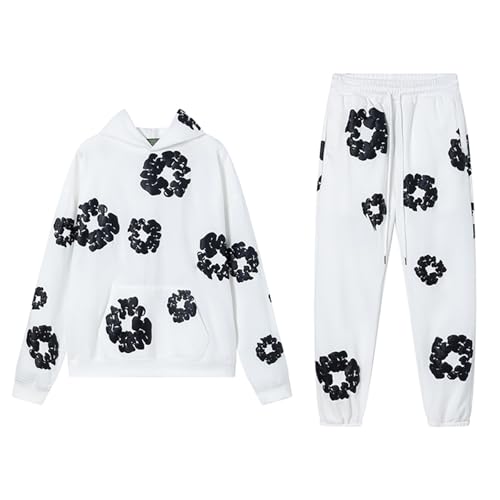 ZEZEZ Conjunto de chándal para hombre y mujer con estampado de espuma Denim Tears de marca de moda, chaqueta con capucha y pantalones, sudadera con capucha, juego de sudadera de forro polar con