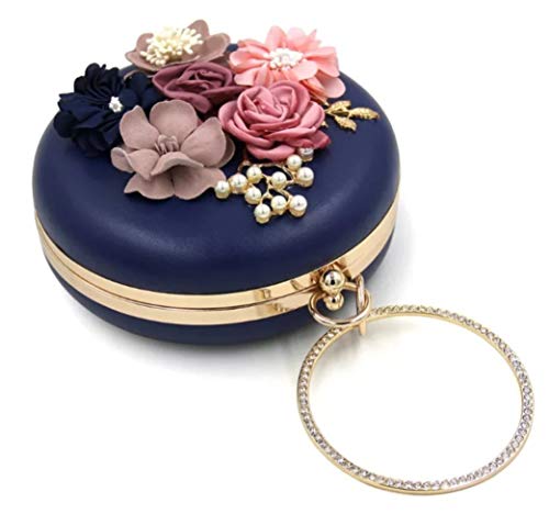 Image of TOOBA Handicraft Women's Round Shape Clutch Bag Purse | Floral Bag, Bridal Purse & Party Handbag Design with Ring Handle - Wedding & Special Occasion Clutch
