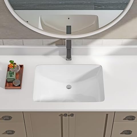 Sinber 21 Inches Undermount Rectangular Bathroom Sink with Overflow Ceramic White Finish C1312-OL Cover