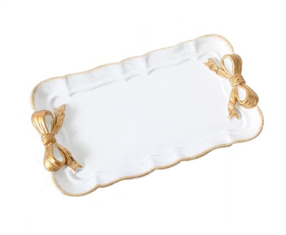 Plato de Pastel con diseño de Bowknot Plato para Servir de Resina Rosa Fiesta Decoración de Boda Plato de Postre Rectangular-White