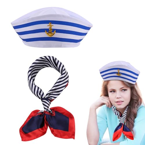 La confezione include: Riceverai un cappello da marinaio blu e bianco e una sciarpa da marinaio