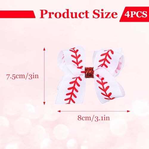 TIESOME 4 Piezas Broches de Lazo de Béisbol, Clips para el Cabello de Lazo de Béisbol de 4 pulgadas, Clips de Aficionadas Rojo Blanco, Accesorios para el Cabello de Softbol para Mujeres miniatura 3