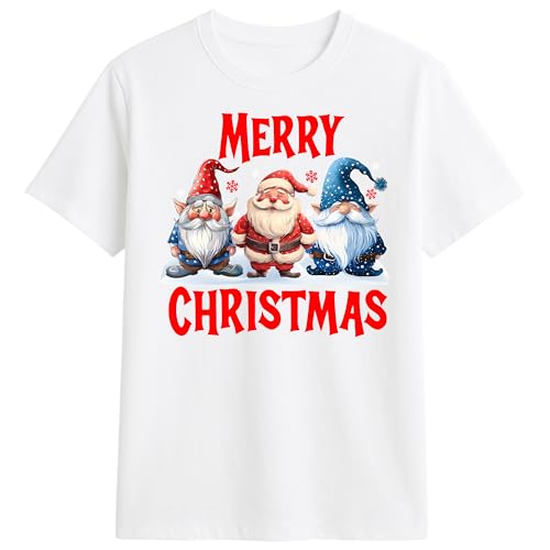 PB TECH Christmas T-Shirts - Three Gnomes Family Merry Christmas T-Shirt, Unisex Adults Merry Xmas T-Shirt - Funny Santa Shirt for Women and Men Unisex (UK, Alpha, 3XL, Regular, Regular, White)