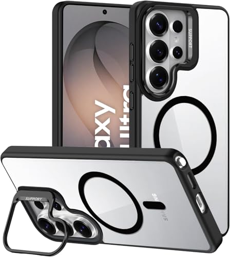 Image of VONZEE Compatible for Samsung S26 Ultra 5G Case, Compatible with MagSafe, Military-Grade Protective Case, Built-in Stash Stand Phone Case, Scratch-Resistant Back Cover, Classic Series|Clear Black