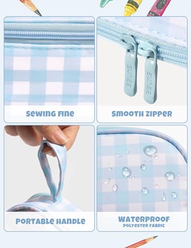 Image of SUNEE Cute Pencil Case, Aesthetic Pen Pouch, Colored Large Pencil Bag with Zipper, Kawaii Stationery Storage and Organizer, School Supplies for Teen and Adult Girls, Blue Checkered