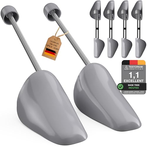 Incutex 4 pairs of shoe trees variable size UK 5-11, plastic shoe stretcher, shoe shaper, grey