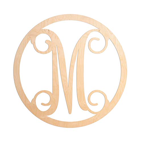 19 In. Letter M, Unfinished Circle Calligraphy Vine Monogram Wood Letter. For Your Diy Decor Such As Door Hanger, Wall Decor, Alphabet For Birthday, Wedding, Baby Shower, Nursery (M) #TOP17
