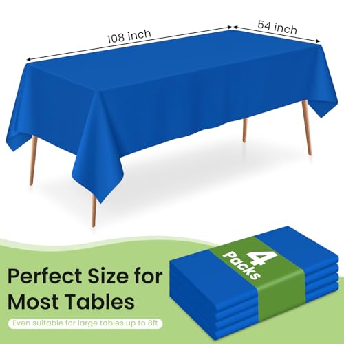 Image of LANLISA 4 Pack Blue Plastic Tablecloth, 54 x 108 Inch Rectangle Table Cloth Disposable, Patriotic Decorations, Veterans Day Tablecloths, Plastic Cover
