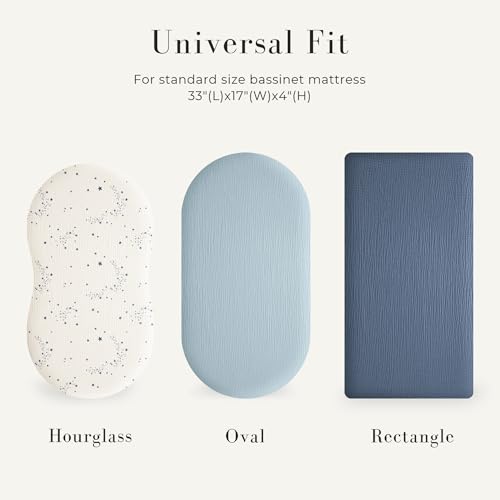 Image of MairMore 3 Pack Muslin Bassinet Sheets for Babies, Soft & Breathable 100% Cotton Fitted Sheets for Oval, Rectangle, Hourglass Bassinet Mattress Pads (Starry Sky)