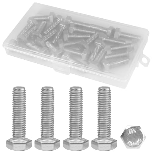 Image of MroMax 25Pcs M8-1.25 Hex Bolts, M8 x 30mm Hex Head Screws Bolts | 304 Stainless Steel 18-8, Fully Threaded, External Hex Drive, for Electrical Cabinet Assembly and Guide Rail Securing