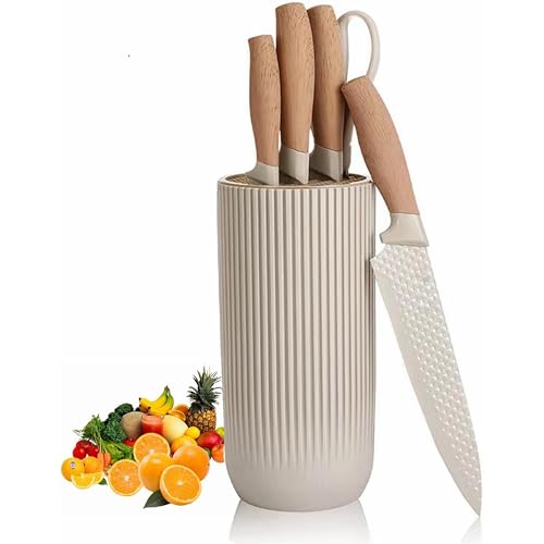 Image of Homero 6-Piece Luxury Wooden Coating Kitchen Knife Set, Brown | Chef, Cleaver, Bread, Utility & Fruit Knives, Acrylic Stand, Non-Stick, Durable