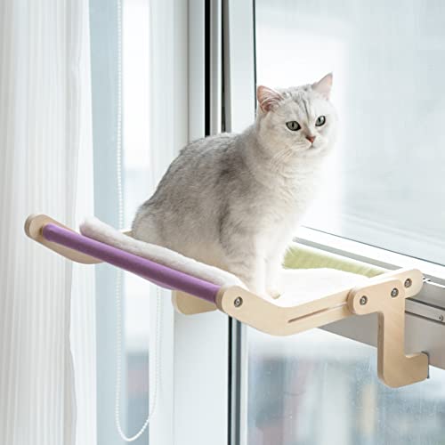 Katzen-Fenster-Hängematte für Katzen, robust, verstellbar, langlebig, stabil, stabil, für Rundum-Sonnenbad, platzsparend, waschbar, hält bis zu 18 kg (lila mit Matte) Cover