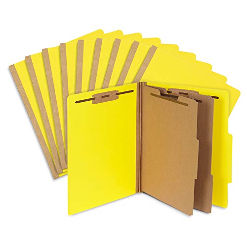 10 Yellow Classification Folders, 2 Divider, 2 Inch Tyvek Expansions, Durable 2 Prongs Designed To Organize Standard Medical Files, Law Client Files, Office Reports, Letter Size, Yellow, 10 Pack #TOP5