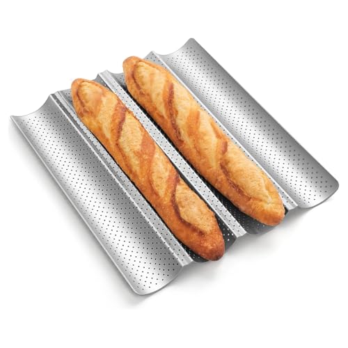 RIKONDA 4-Loaf Perforated Baguette Pan – Nonstick French Bread Baking Tray for Crispy Crust & Sourdough (38cm x 33cm)