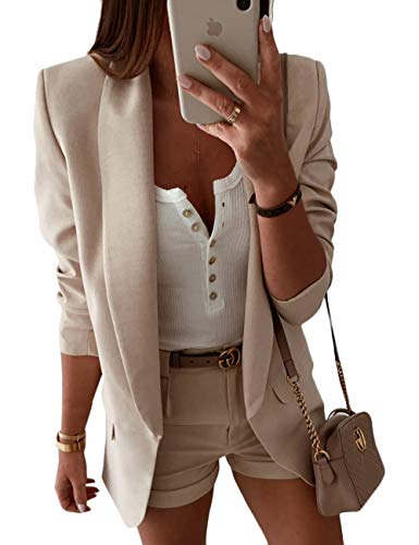 Women's Long Sleeve Solid Color Coat Business Suit Cardigan Jacket Suit Blazer Tops Apricot S