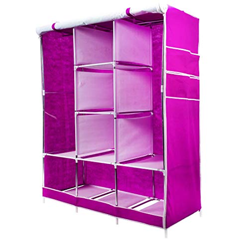 Image of 6+2 Shelves Fancy and Foldable Collapsible Closet Cabinet Cloth Rack Printed Wardrobe 88206 (Standard, Pink) Storage Unit