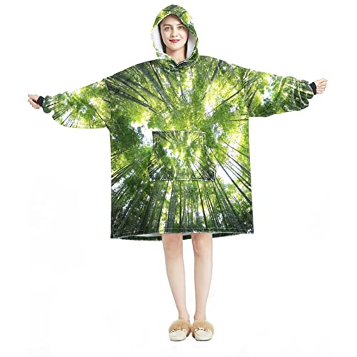 Sweat à capuche surdimensionné en flanelle sherpa vert forêt de bambou pour adulte