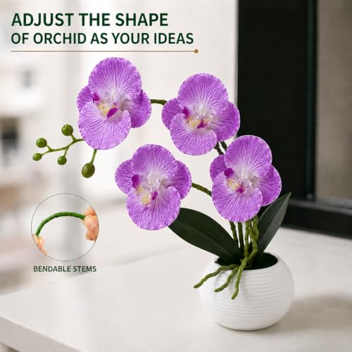 Image of CURATED CART Flower Pot with Artificial Flowers - Orchid Purple Flower with White Vase | Ideal for Home Decor | Office Decor | Gifting | Size 36 x 9cm