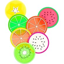 DomeStar Fruit Coaster, 7PCS 3.5" Non Slip Car Coaster Heat Insulation Colorful Unique Slice Silicone Drink Cup Mat for Drinks Prevent Furniture and Tabletop Car Decor
