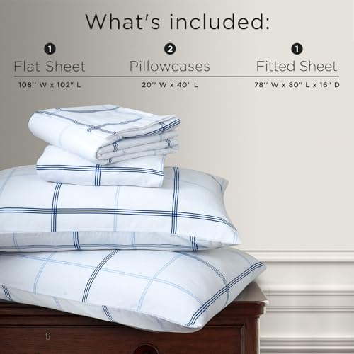 Image of Briarwood Home Printed Flannel Sheet Set, 100% Natural Cotton, Soft, Warm & Deep Pocket, Advanced Nano-Tech Making it Resistance to Pilling; Brushed 6 Times for Softness (Classic Blue Plaid, King)