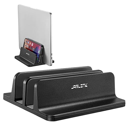 JARLINK (Upgraded Dock Version) Vertical Laptop Stand, Double Desktop Stand Adjustable Laptop Holder (up to 17.3 inches) Compatible with All MacBook Pro/Air/Microsoft Surface (Black)