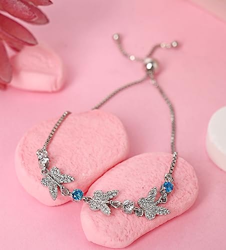 Clara 925 Pure Silver Blue Butterfly Hand Bracelet, Adjustable, Anti Tarnish, Swiss Zirconia Gift for Women and Girls - Image 2