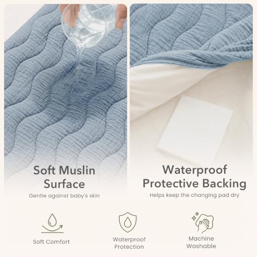 Image of Konssy 2 Pack Quilted Muslin Changing Pad Cover, Waterproof Layer 32 inch x 16 inch