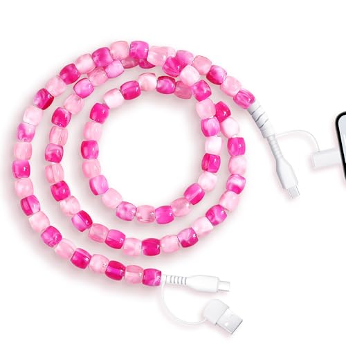 SAMONPOW for iPhone 17 16 Pro Charger Cord 4 in 1 USB C Charger Cable 3FT Jade Beaded Multi Charger Cord 60W USB Type C Fast Charging Cable for iPhone 15 14 13 12 iPad, for Samsung Galaxy S25 S24