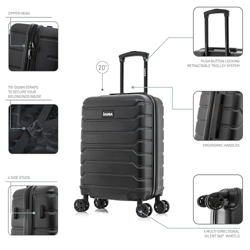 Image of InUSA TREND Luggage with Spinner Wheels | Durable Lightweight Hardshell Suitcase, Travel bag with Handle and Trolley, 20-Inch Carry On Small Luggage | Black