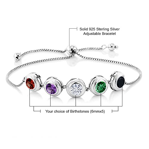 Gem Stone King 925 Sterling Silver Customized and Personalized 5-Stone Round Bezel Gemstone Birthstone Tennis Bracelet For Women Fully Adjustable Up to 9 Inch2