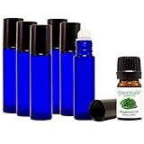 Greenhealth, Cobalt Blue, 10ml Glass Roll on Bottles (Pack of 6), with 5ml Greenhealth Peppermint Oil