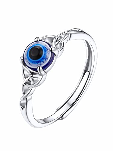 Silvora - Collar y Anillo Ojo Azul Turco, Plata Ajustable Con Nudo Celta