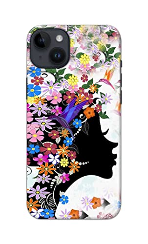 Image of Printed Hard Back Cover Case for Apple iPhone 14 Back Cover (Floral Hairstyle Girl) -1803