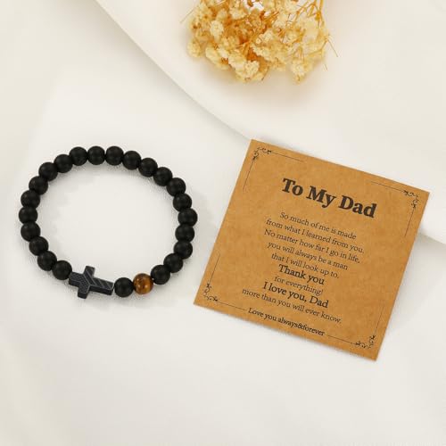 Gifts for Dad New Dad Stepdad Husband, American Flag Cross Beads Bracelet Jewelry Gifts for Father Men from Daughter Son Wife