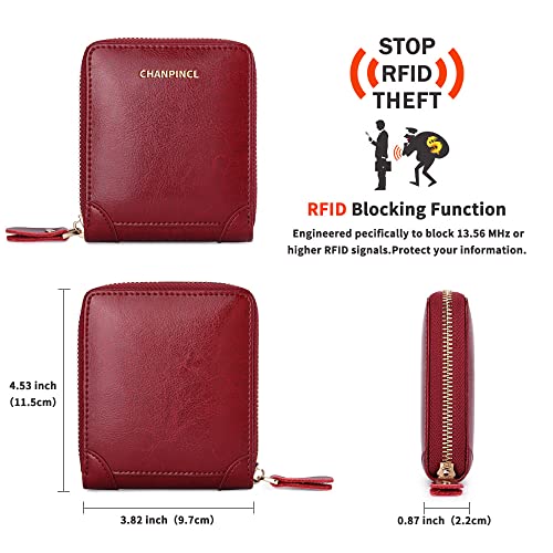 RFID Wallets for women Genuine Leather Zipper Purses Secure Large Capacity Multi-card Clutch colourful Travel Wallets (Red)2