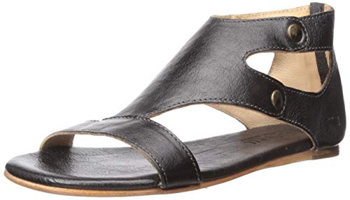 Bed|Stu Soto Women's Sandals - Leather Dress Sandal - Flat with Zipper Closure - Black Rustic