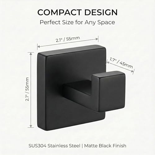 Hiuqixe Square Wall-Mount Robe Towel Hooks, 2-Pack, Matte Black - image 2
