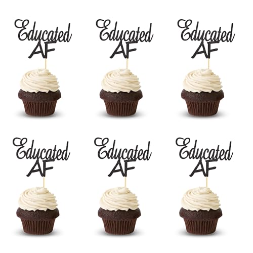 Arthsdite 24pcs Graduation Cupcake Toppers 2025 Educated Cupcake Picks Paper Cake Picks Cupcake Decor for Graduation Party Decoration Supplies - Black Glitter