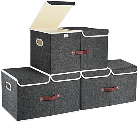 TYEERS Extra Large Storage Box with Lids and Compartments, Collapsible, Washable, Fabric Box with Lid for Clothes, Wardrobe Storage, Toy Storage - Set of 2 - Beige