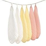 MUKIN Baby Washcloths, Soft Absorbent Cotton Burp Cloths, Burping Cloth for Newborn Sensitive Skin,12x12 inches, 6 Pack (Pink,White,Yellow)