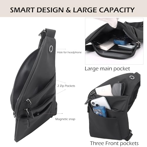 Image of Anti Theft Crossbody Bags for Women Men, Multi-Pocket Shoulder Bag, Slim Sling Bags with 2 RFID Blocking Card