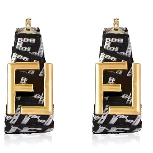 Chic Black and White Alphabet F Fabric Earrings for Women – Lightweight Gold-Plated Geometric Dangle Jewelry